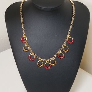 Elegant Gold and Red Beaded Necklace